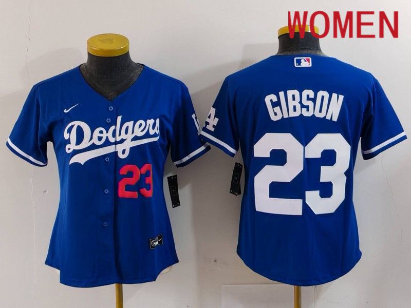 Women Los Angeles Dodgers #23 Gibson Blue Nike Game 2024 MLB Jersey style 3